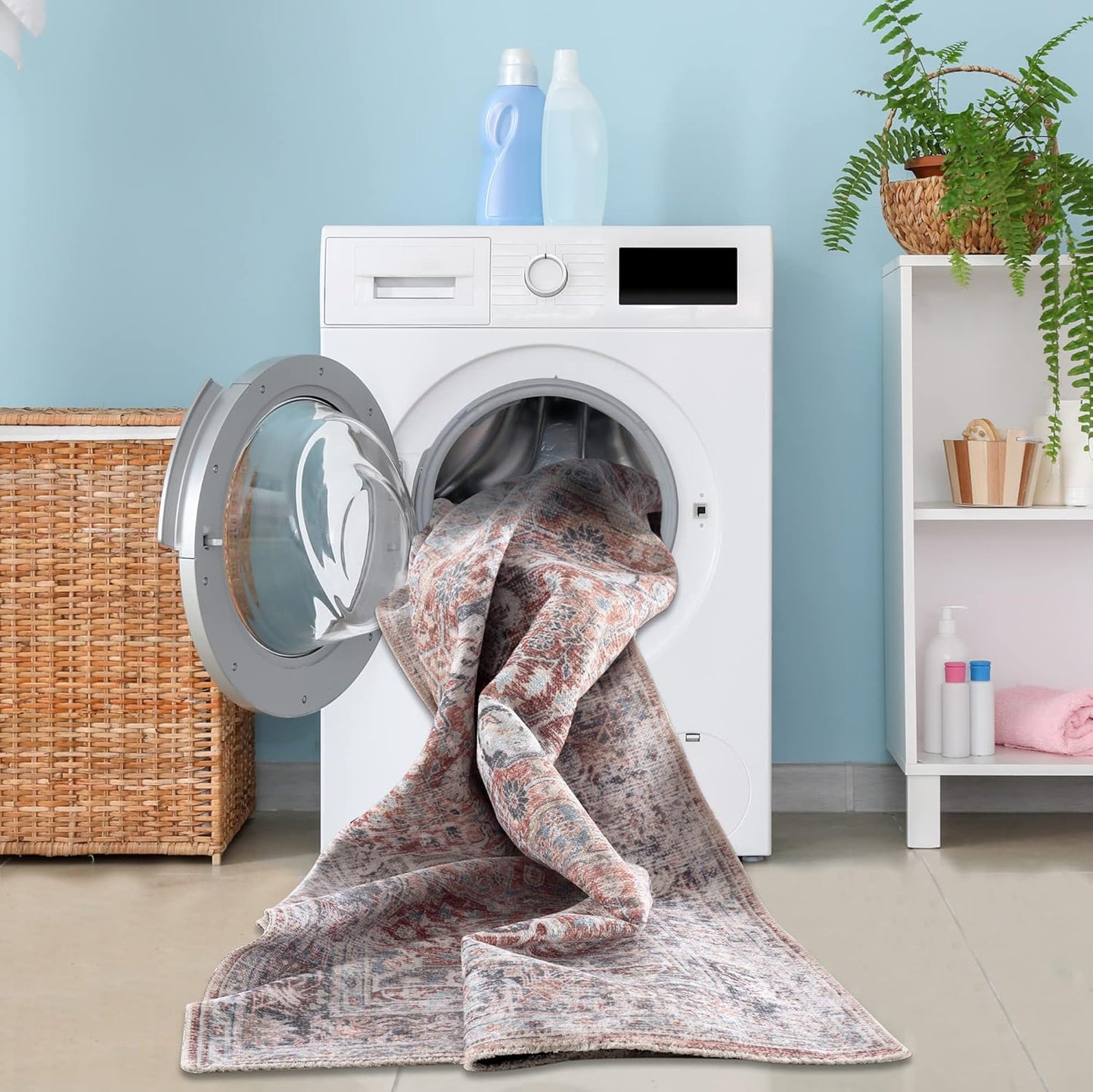 Bloom Rugs Caria Washable Non-Slip 10 ft Runner - Brick/Dark Blue Traditional Runner for Entryway, Hallway, Bathroom, and Kitchen - Exact Size: 2'6" x 10'