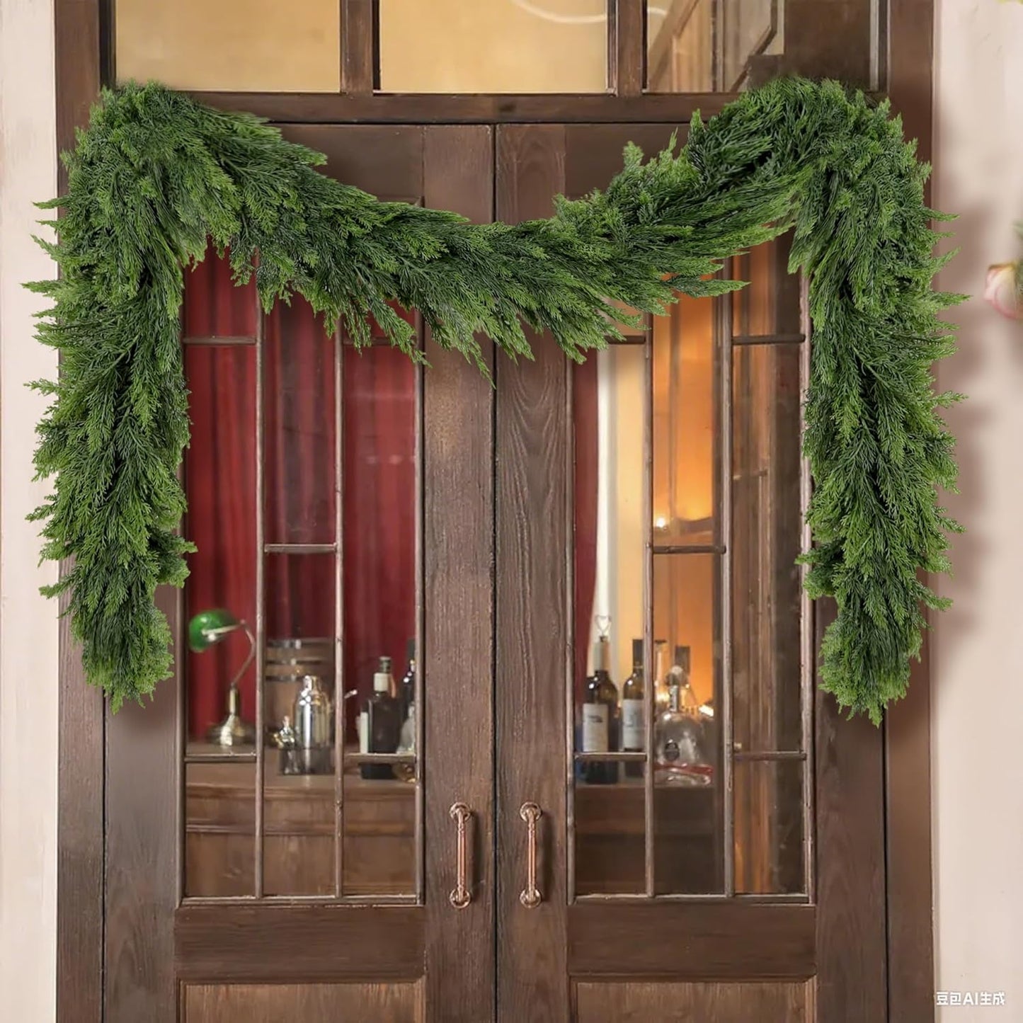 9FT Artificial Christmas Cedar Garland, Realistic Soft and Thick Touch Greenery Cedar Pine Garlands for Mantle Table Fireplace Door Stairs Holiday Christmas Decorations Outdoor Indoor(1pcs)