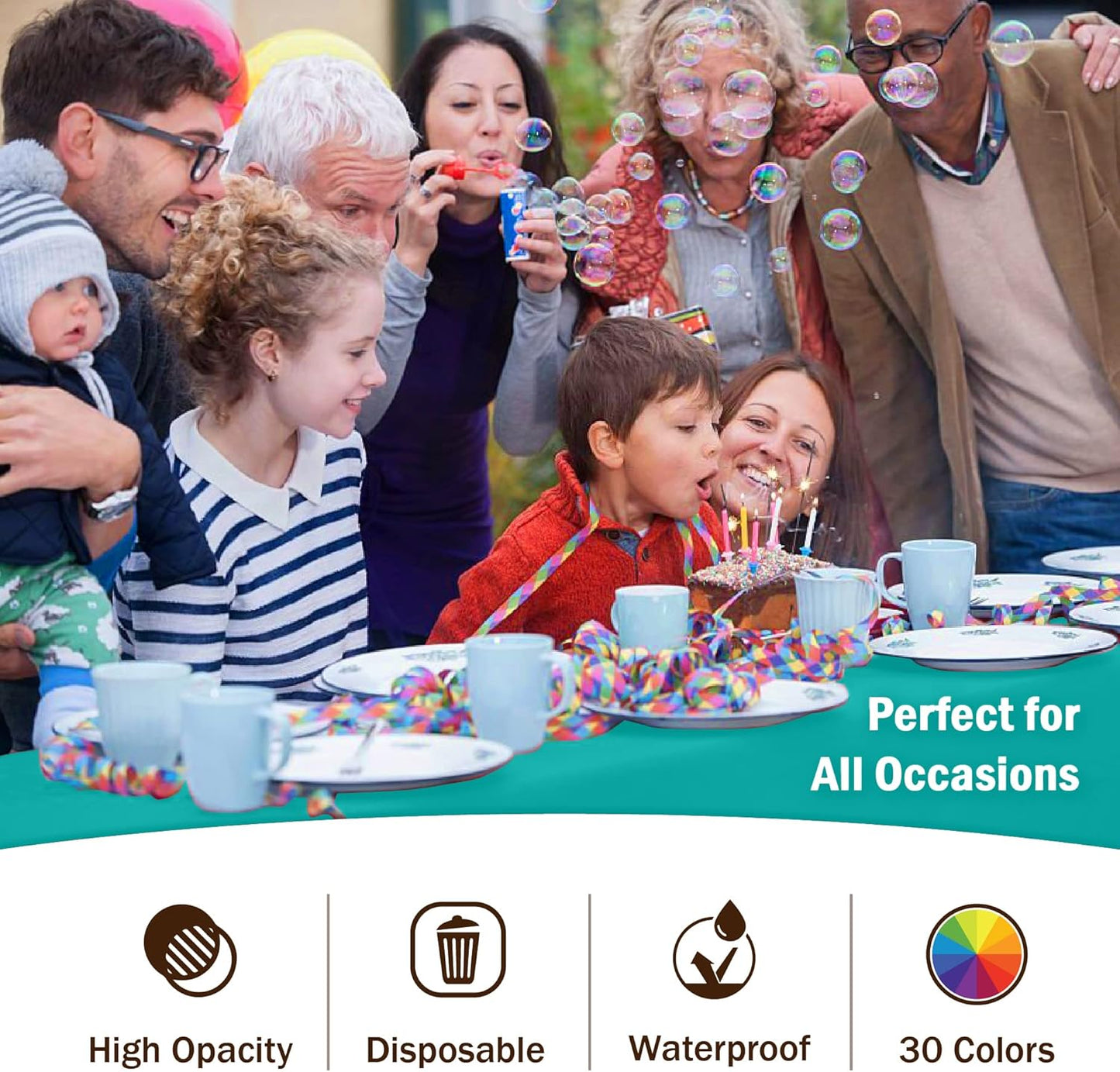 Party Solids Pack Of 12 Premium Plastic Tablecloth 54 Inch x 108 Inch Rectangle Table Cover - Teal