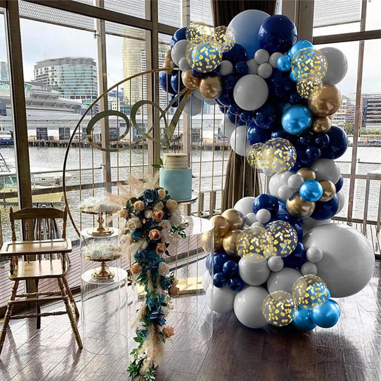 Navy Blue and Gold Balloons, Metallic Golden and Blue Balloon Navy and White Latex Balloons Gold Confetti Party Graduation Balloon for Birthday Baby Shower Wedding Decorations