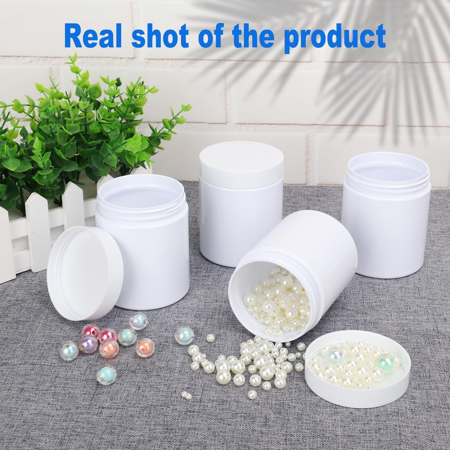 47Packs 8.8oz (250 ml) Plastic White Jars with Lids, Cosmetic Containers jars with Wide-Mouth for slime, beads, rhinestones, sequins Cosmetics, Lotion, Cream, Ointments and More by KUKLIPJIM.
