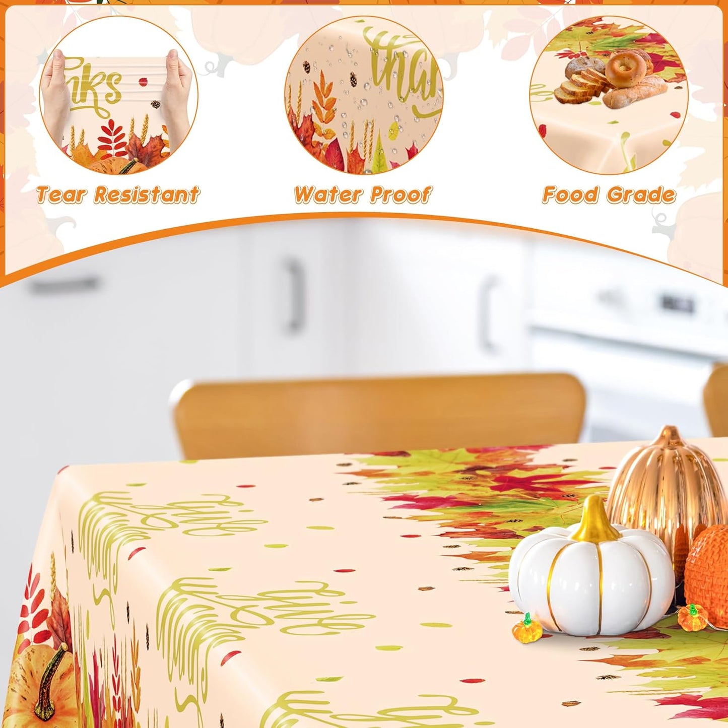 QZYL 12 Pack Thanksgiving Plastic Tablecloths, 54" x 108" Friendsgiving Tablecloth, Maple Leaves Pumpkin Rectangle Table Cloth Disposable Tablecover, Thanksgiving Party Supplies Fall Table Decor