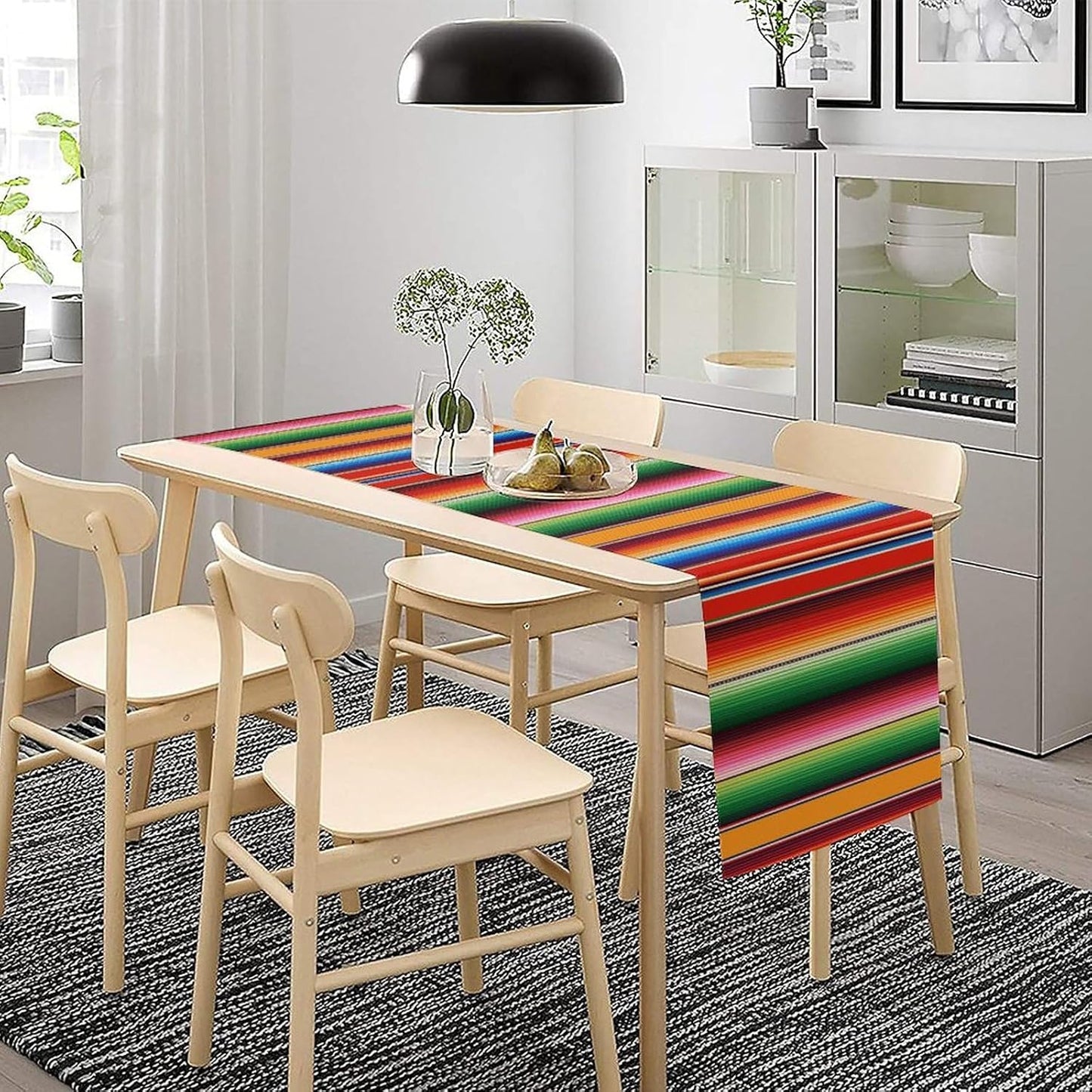 Mexican Table Runner,Colorful Stripe Art Table Runner for Kitchen Dining Table Home Party Decoration 13x90 Inch