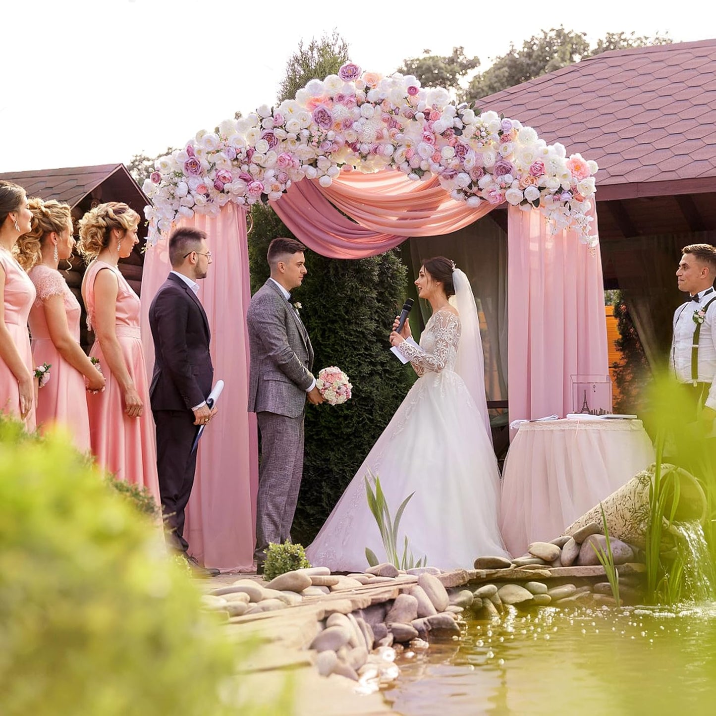 Wokceer Wedding Arch Draping Fabric 28.7" x 20FT Blush Pink Sheer Fabric Backdrop Arch Draping for Wedding Ceremony Birthday Party Bridal Shower Decoration