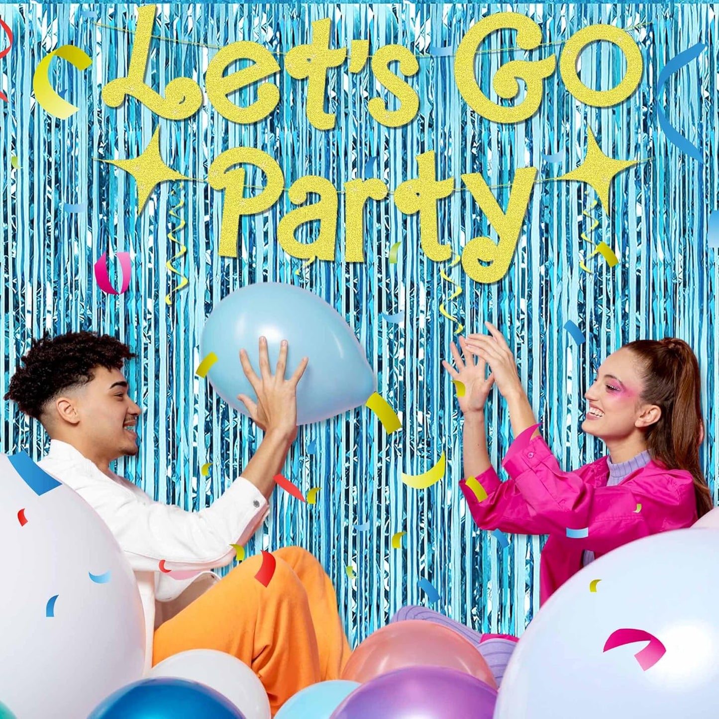 3 Pack Light Blue Foil Fringe Curtains Backdrop, 3.28 x 9.8 Ft Metallic Streamers Tinsel Curtains Background for Photo Booth, Birthday, Halloween, Christmas, Thanksgiving, New Year Party Decorations