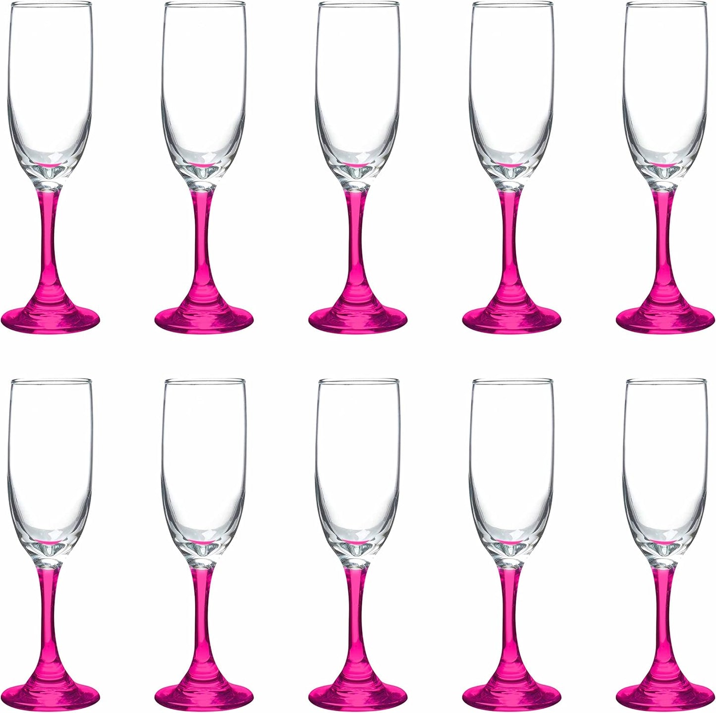 DISCOUNT PROMOS Premiere Champagne Flutes 6.25 oz. Set of 10, Bulk Pack - Elegant Drinkware for Weddings, Events, & Promotional Gifts - Pink
