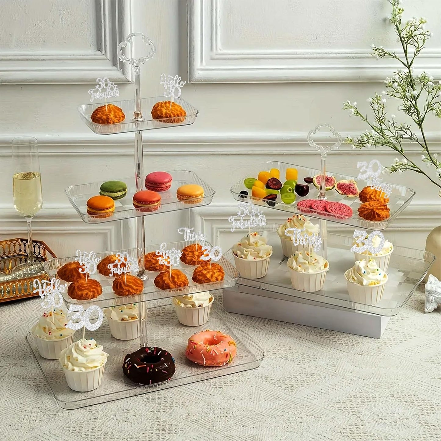 30Pcs Happy 30th Birthday Cupcake Toppers Silver Glitter Thirty Cheers to 30 Birthday Cupcake Picks for Happy 30th Birthday Anniversary Party Cake Decorations Supplies