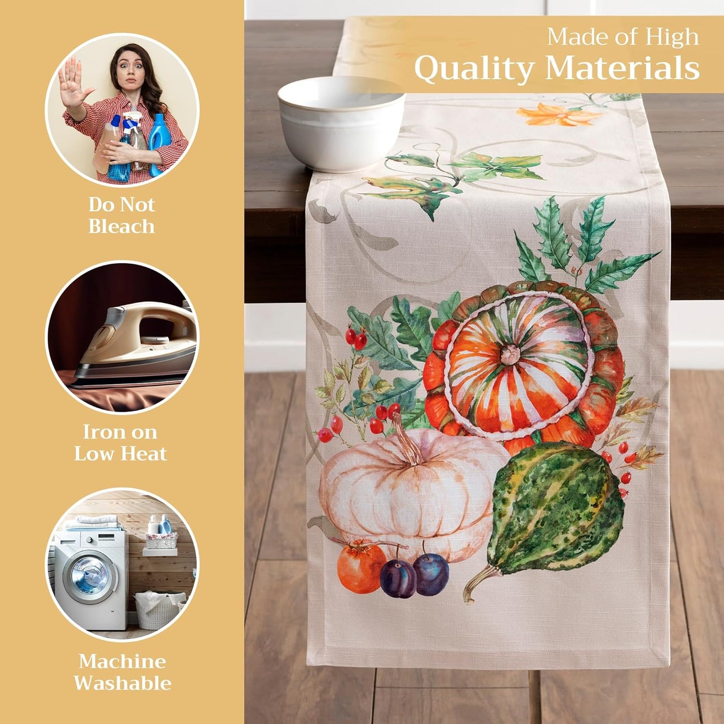 Maison d' Hermine Table Runner 100% Cotton Single Layer Table Runners 72 inches Long for Thanksgiving Christmas Decorations Home Kitchen Dining Party Wedding (Lumina, 14.5" x 72")