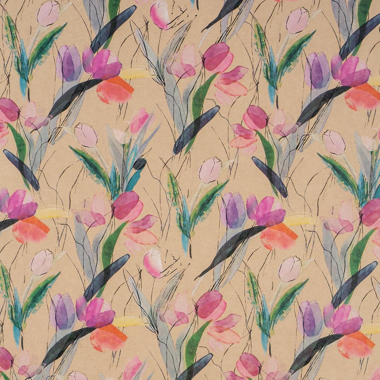 RUSPEPA Tulips Floral Wrapping Paper Roll, Watercolor Gift Wrap, Mini Roll Kraft Paper Roll for Girls, Spring, Summer, Wedding and Birthday 17 Inches x 32.8 Feet