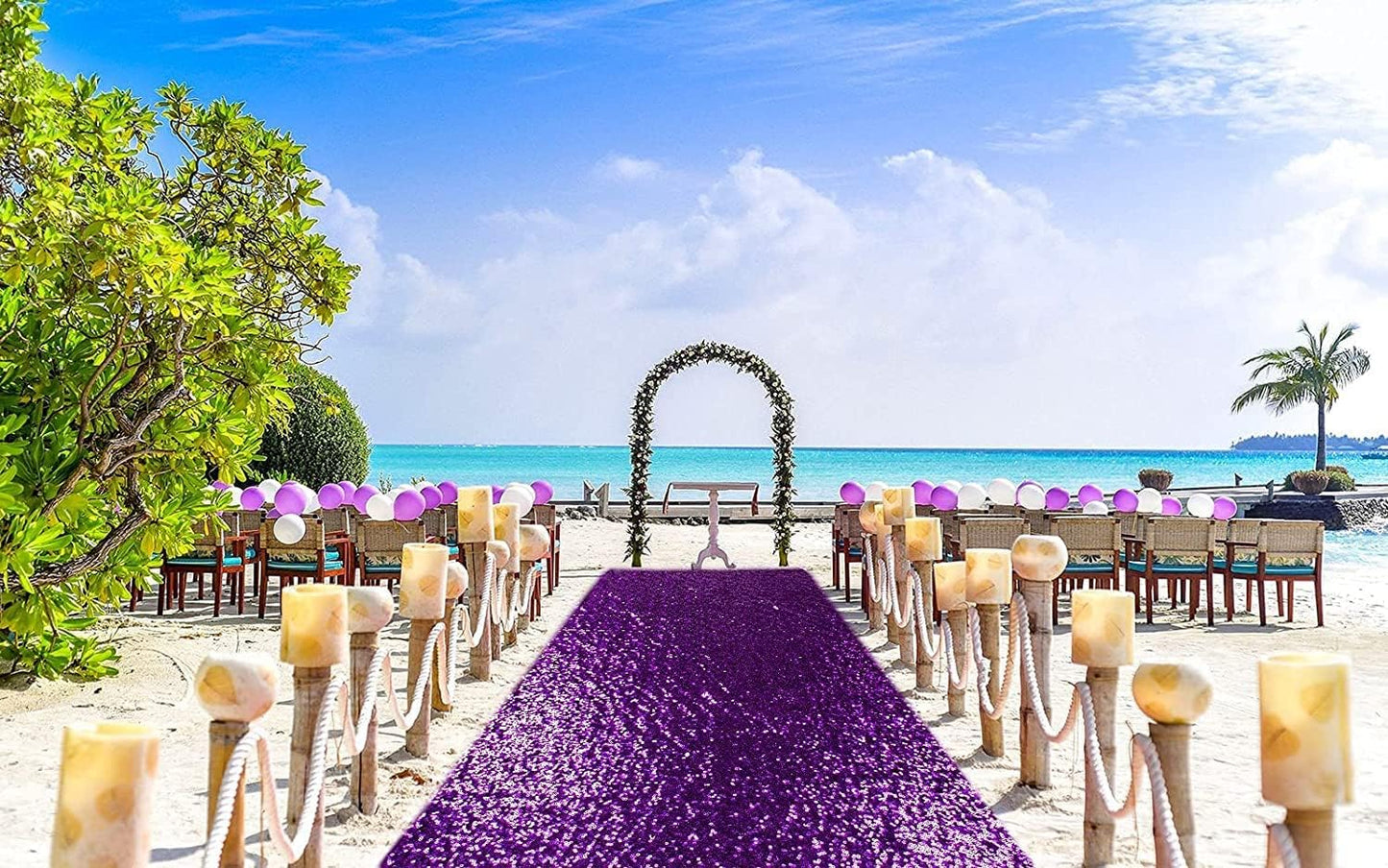 ShinyBeauty Sequin Aisle Runner Purple Glitter Carpet for Wedding & Party ， Sparkling Decorative Floor Mat ， Elegant Event Walkway （15ft x 2ft，Purple）