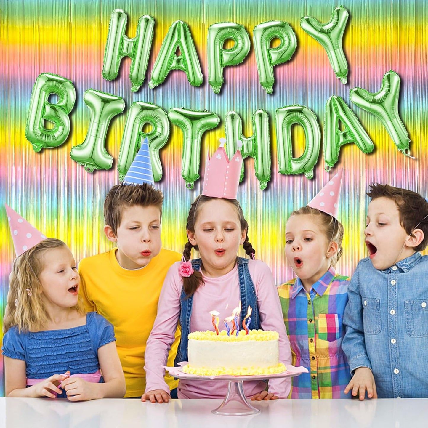 Pastel Rainbow Foil Fringe Curtain Streamers Party Backdrop Foil Fringe Backdrop Curtains Tinsel Streamers for Birthday Party Decorations