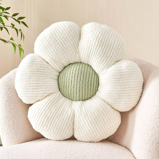 Flower Throw Pillow, Soft White Green 17.7" Shaped Floor Pillow for Home Decor, Cute Aesthetic Plush Decorative Pillows for Bed, Sofa, Couch