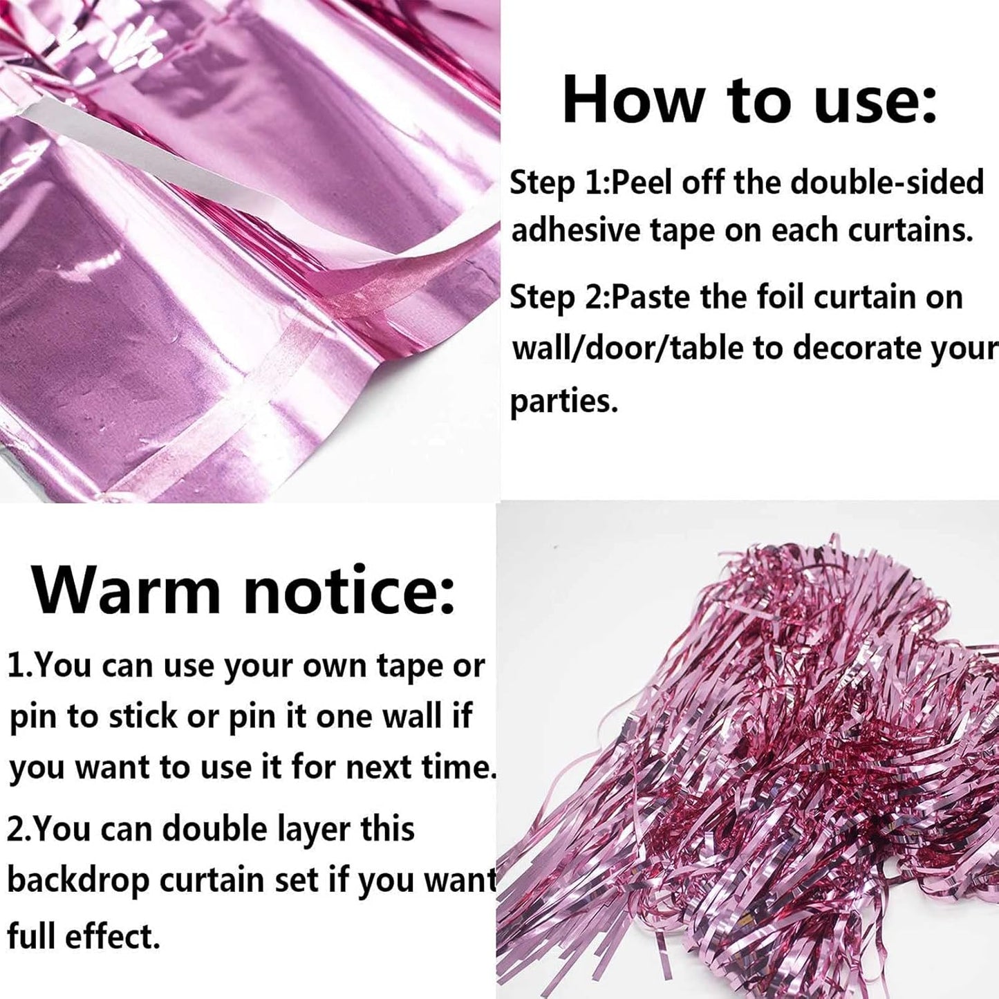 4 Pack Pink Foil Fringe Curtain Backdrop, 3.3Ft x 9.8Ft Metallic Tinsel Foil Fringe Streamers Curtains for Photo Booth, Wedding, Bachelorette, Birthday, Valentine's Day, Carnival Party Decoration