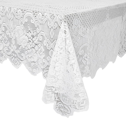 Juvale Lace Tablecloth - 60 x 97-Inch White Rectangular Table Cloth - Vintage Floral Scalloped Edge Elegant Dainty Tea Party Tablecloth & Wedding Reception Decor