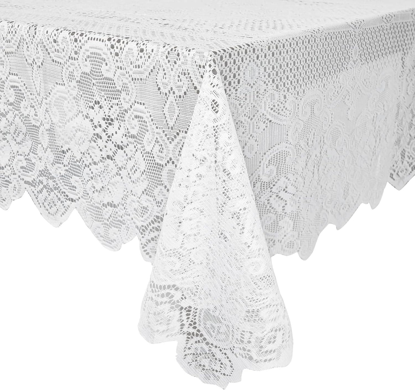 Juvale Rectangular Lace Tablecloth - White Lace, 54 x 72 in Vintage Floral Scalloped Polyester - Wedding & Tea Party Table Cloth & Baby Shower Tablecloth (Pack of 2)