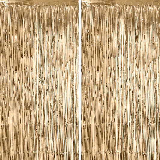 2 Pack Champagne Foil Fringe Backdrop Curtains, Tinsel Streamers Birthday Party Decorations, Fringe Backdrop for Anniversary, New Years, Birthday Party