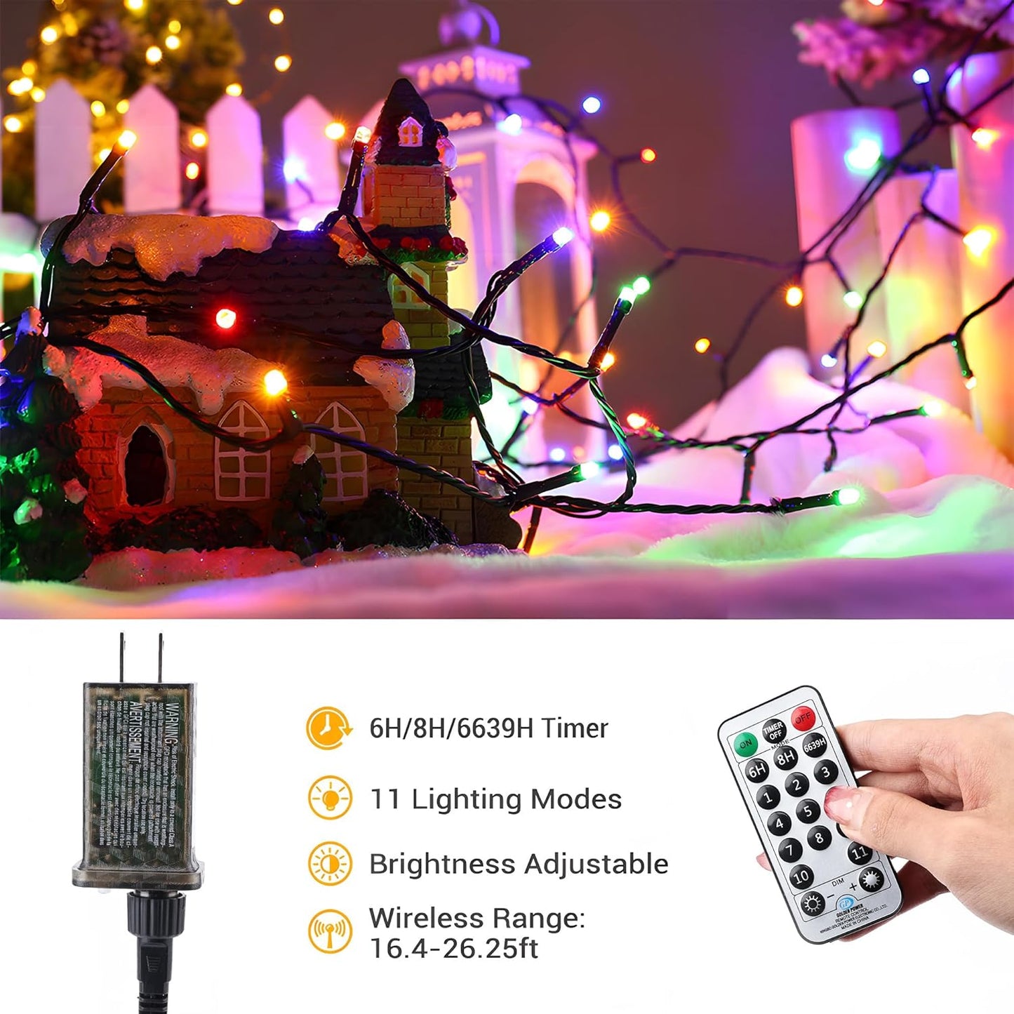 BrizLabs Color Changing Christmas Lights, 180ft 500 LED with Remote, 11 Modes Cool White & Colored Outdoor/Indoor Xmas Tree Lights