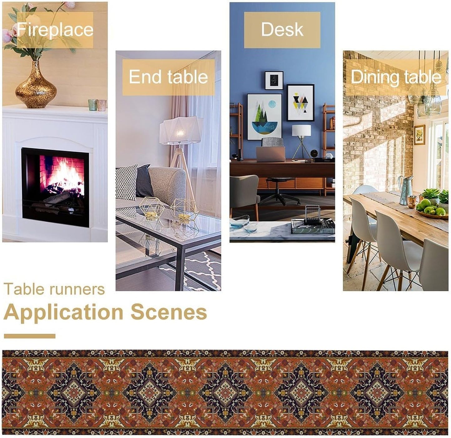 Vintage Boho Orange Table Runner, Country Rustic Farmhouse Magical Abstract Print Pattern for Home Kitchen Table Decor Dining Coffee Room Garden Party Decor 13x90in