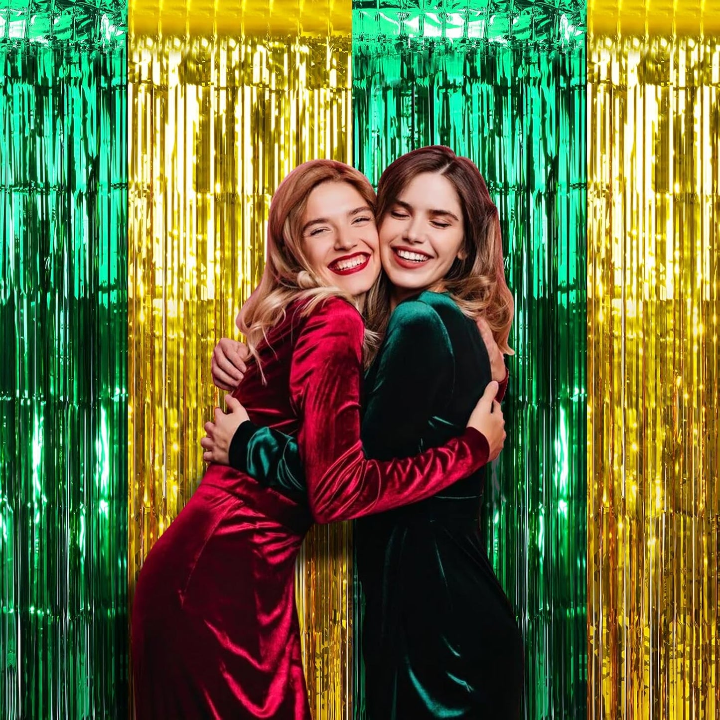 3Pack 3.3Ft x 6.6Ft Graduation Foil Fringe Curtain Backdrop Decorations, Green Gold Metallic Tinsel Foil Streamers Curtain Photo Booth Background for Graduation Prom Wedding Birthday Party Decoration