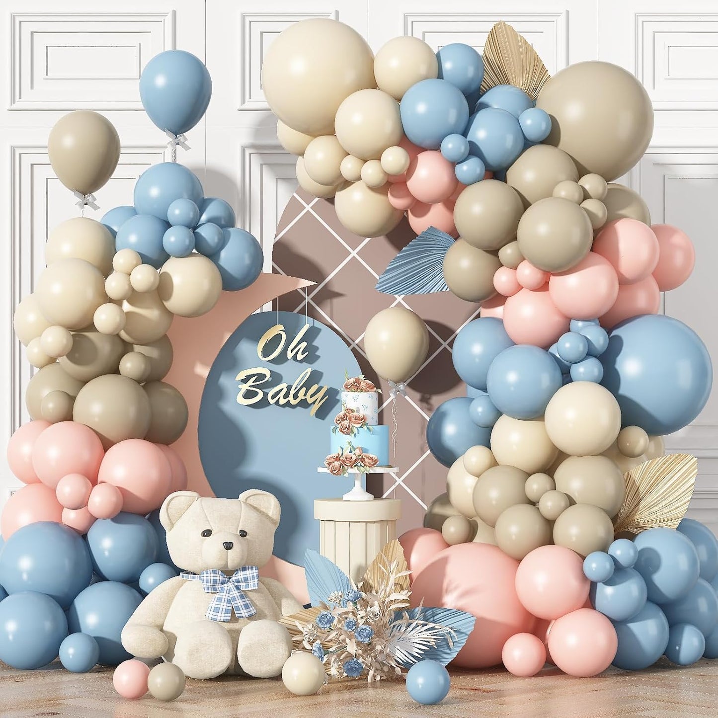 Gender Reveal Balloon Arch Kit 115Pcs Dusty Blue Blush Balloons Garland Boho Retro Peach Cream Orange Ivory White Sand Birthday Party Balloons for Boys or Girls Baptism Baby Bridal Shower Decorations