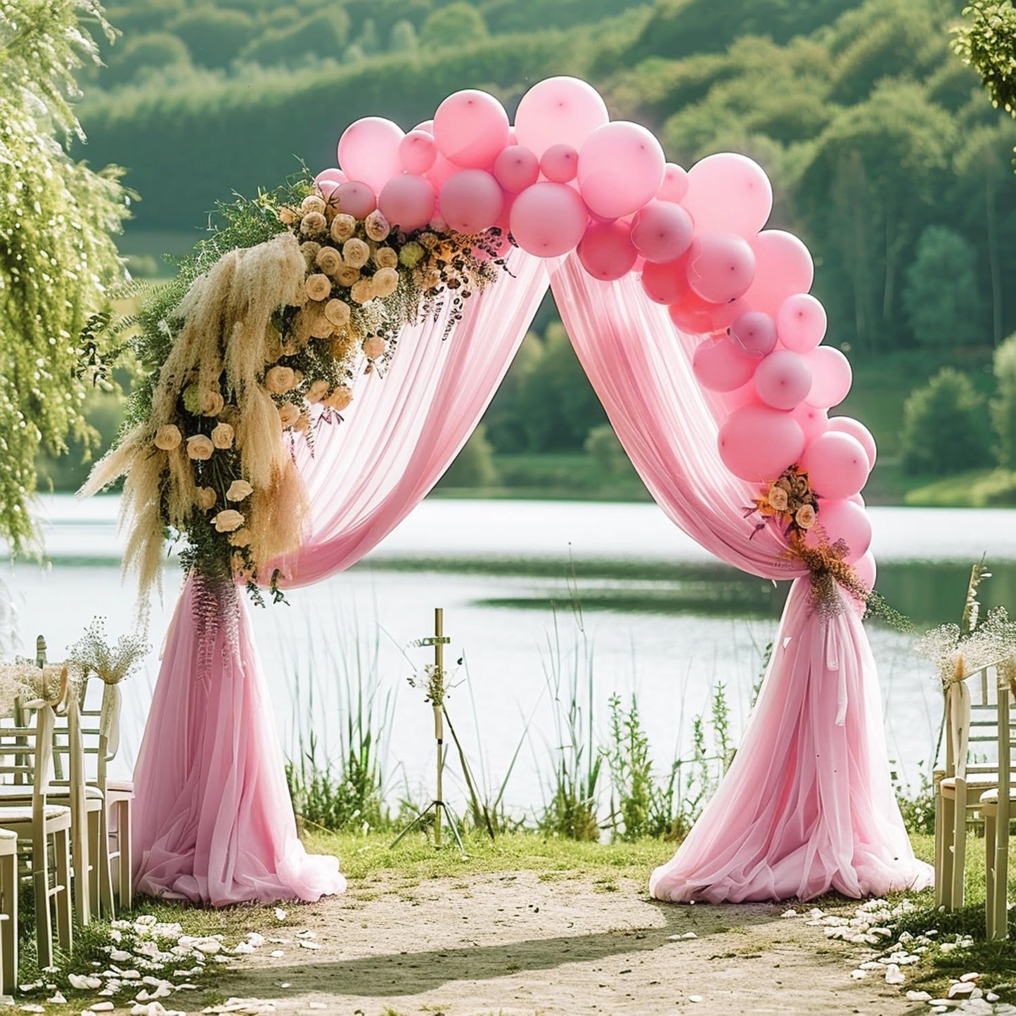 Wokceer Wedding Arch Draping Fabric 6 Panels 28.7" x 20FT Blush Pink Drapes Sheer Fabric Backdrop Arch Draping Fabric for Wedding Ceremony Birthday Party Bridal Shower Decoration