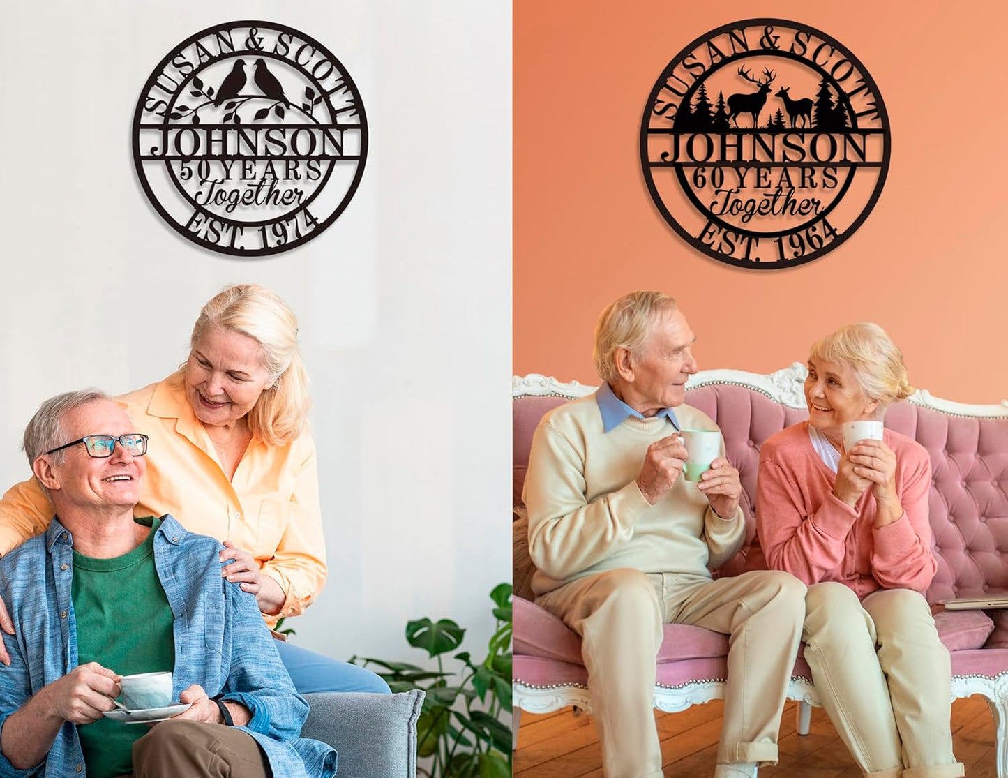 Custom 50th/40th/60th/70th/30th/1-99 Years Wedding Anniversary Sign Gifts for Couples Parents, Custom Metal Monogram Sign Personalized Family Name Signs (Flowers)