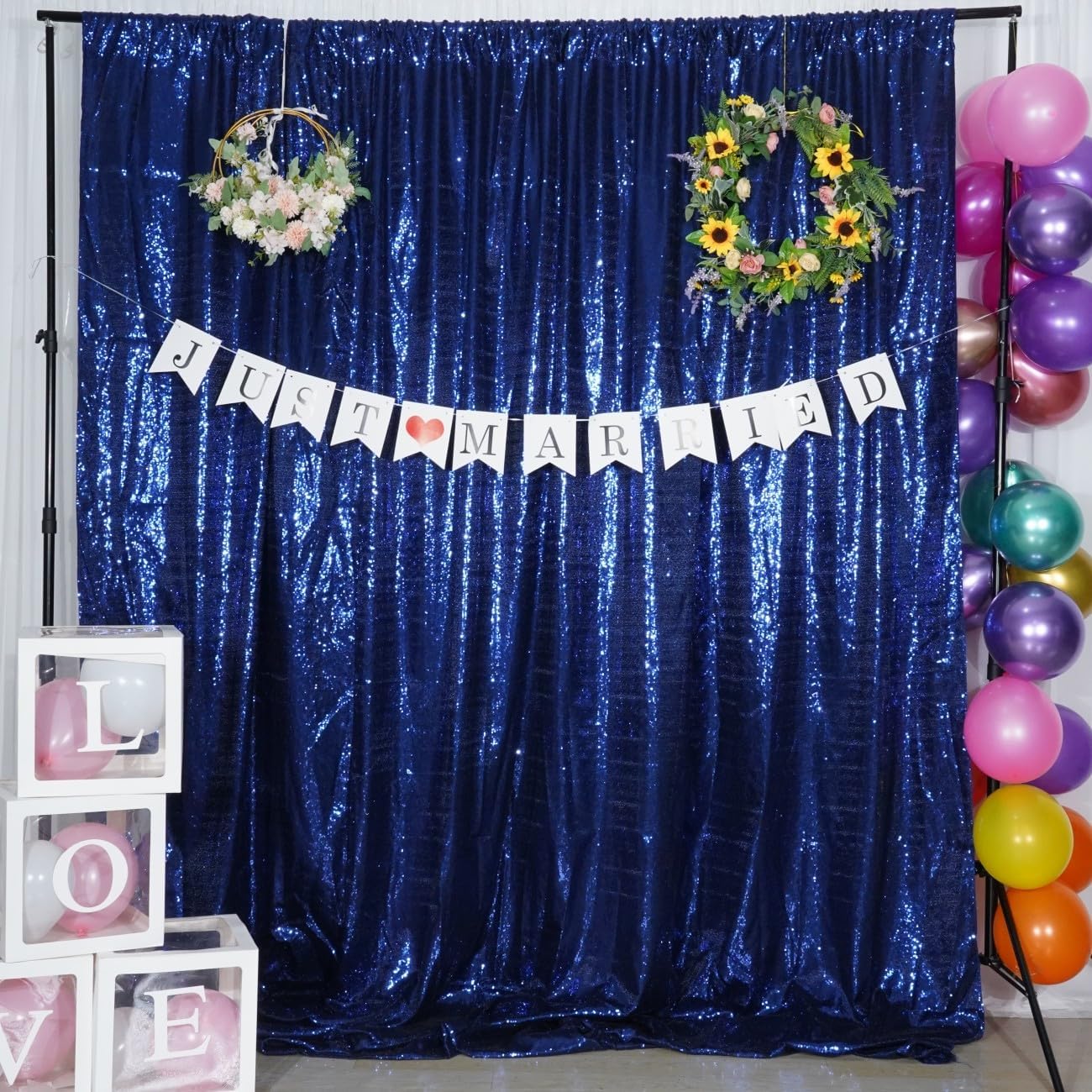 Poise3EHome Navy Blue Sequin Backdrop, 6Ft x 6Ft Glitter Satin Background Drapes for Weddings, Parties, Xmas, Thanksgiving Decor