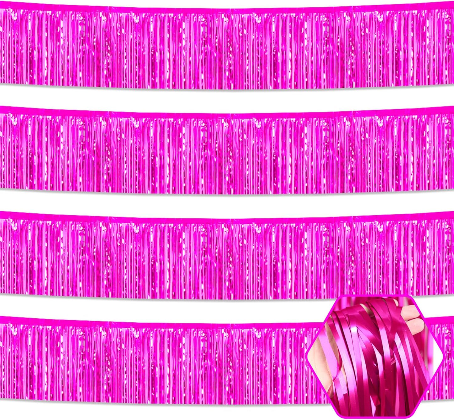 4 Pack 10 Feet Rose Red Foil Fringe Garland Metallic Tinsel Streamers Banner Wall Hanging Curtain Backdrop for Parade Floats, Wedding, Graduate, Mother's Day, Birthday Party Decoration