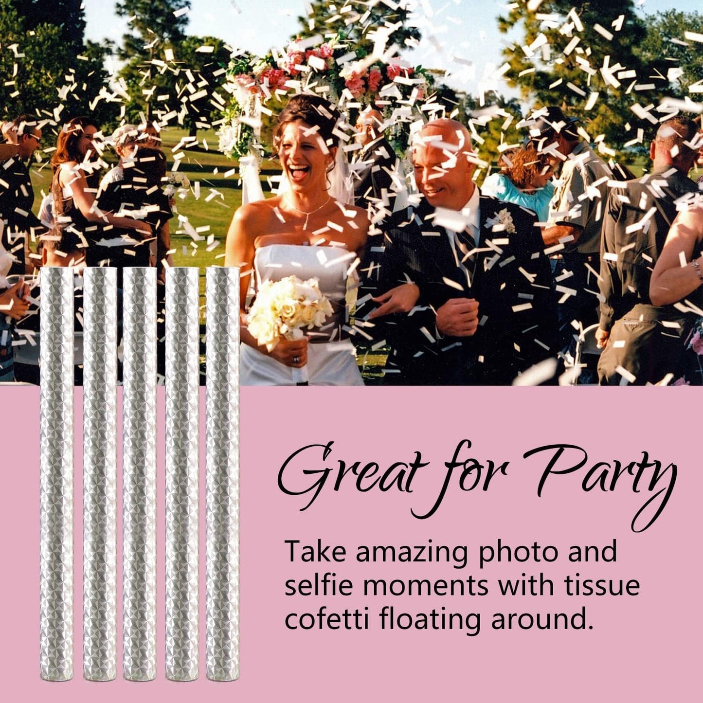 BATTIFE 7Pack White Confetti Wands, Confetti Shoot Poppers, Tissue Paper Flick Flutter Sticks for Wedding, Celebrations, Anniversary, Birthday Party, 14inch