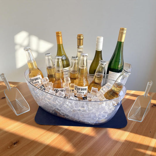 5.5L 16.7x6.4x7.3in Small Ice Bucket 2PCS with Drying Mat & Scoops for Parties, Mimosa Bar Supplies Beverage Tubs for Champagne Beer Sparkling Wine, Drink Cooler/Holder Food Grade Boat Shape