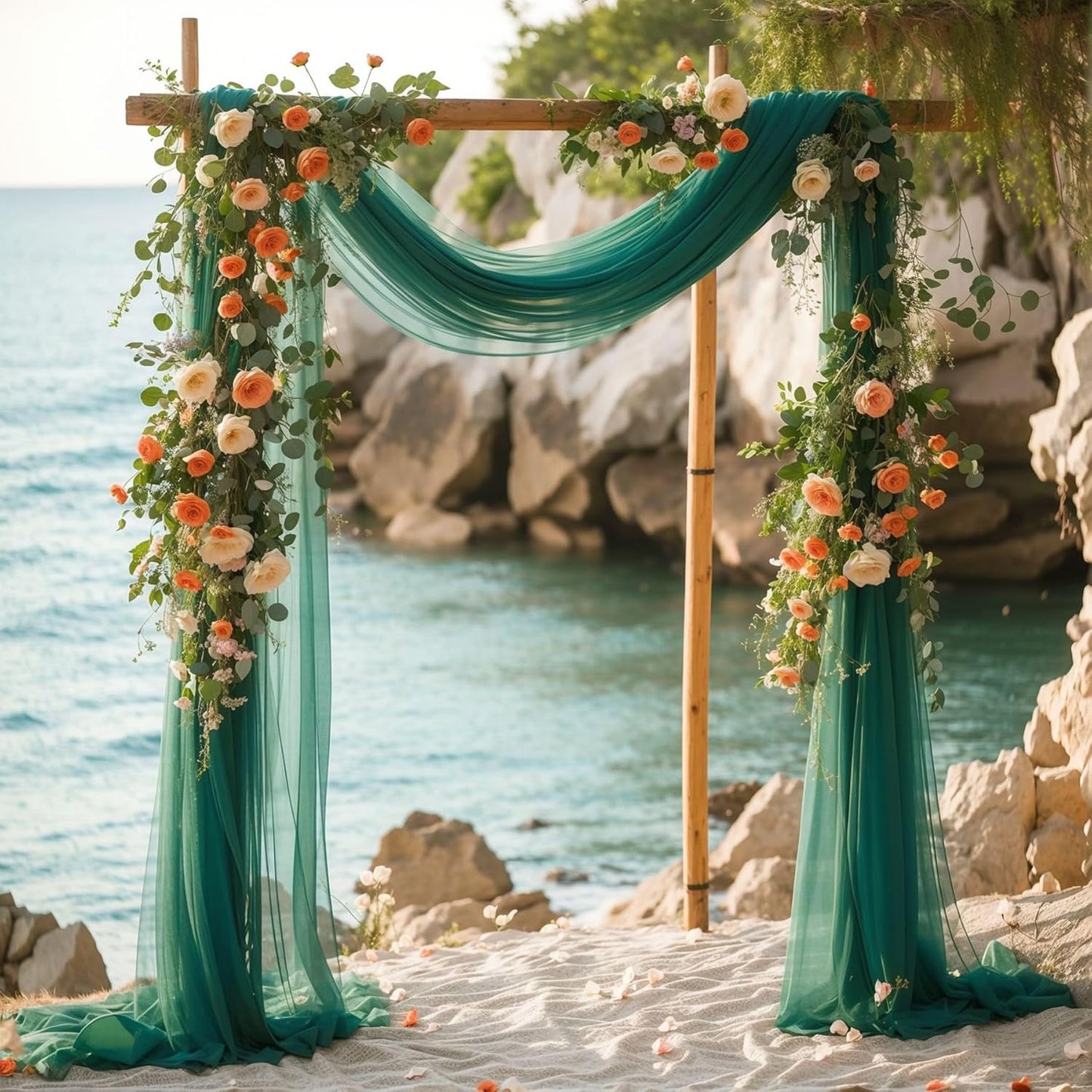 Wedding Arch Draping Fabric, 2 Panels 28" x 19Ft Emerald Green Arch Drapes Sheer Backdrop Curtain for Wedding Ceremony Party Ceiling Decor