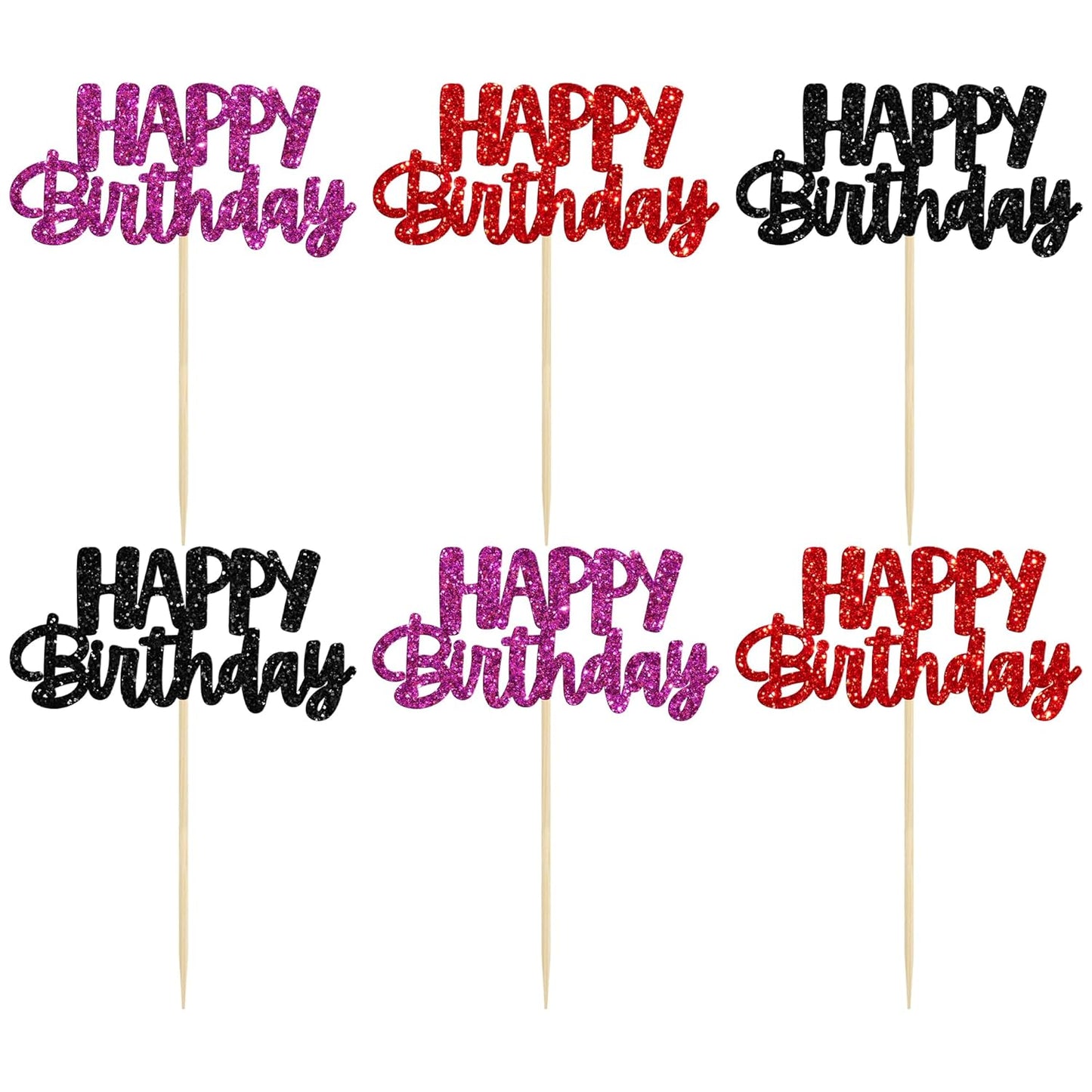 Gyufise 24Pcs Happy Birthday Cupcake Toppers Glitter Birthday Cupcake Food Picks for Celebrating Happy Halloween Theme Party Cake Decorations Supplies Black Purple Red
