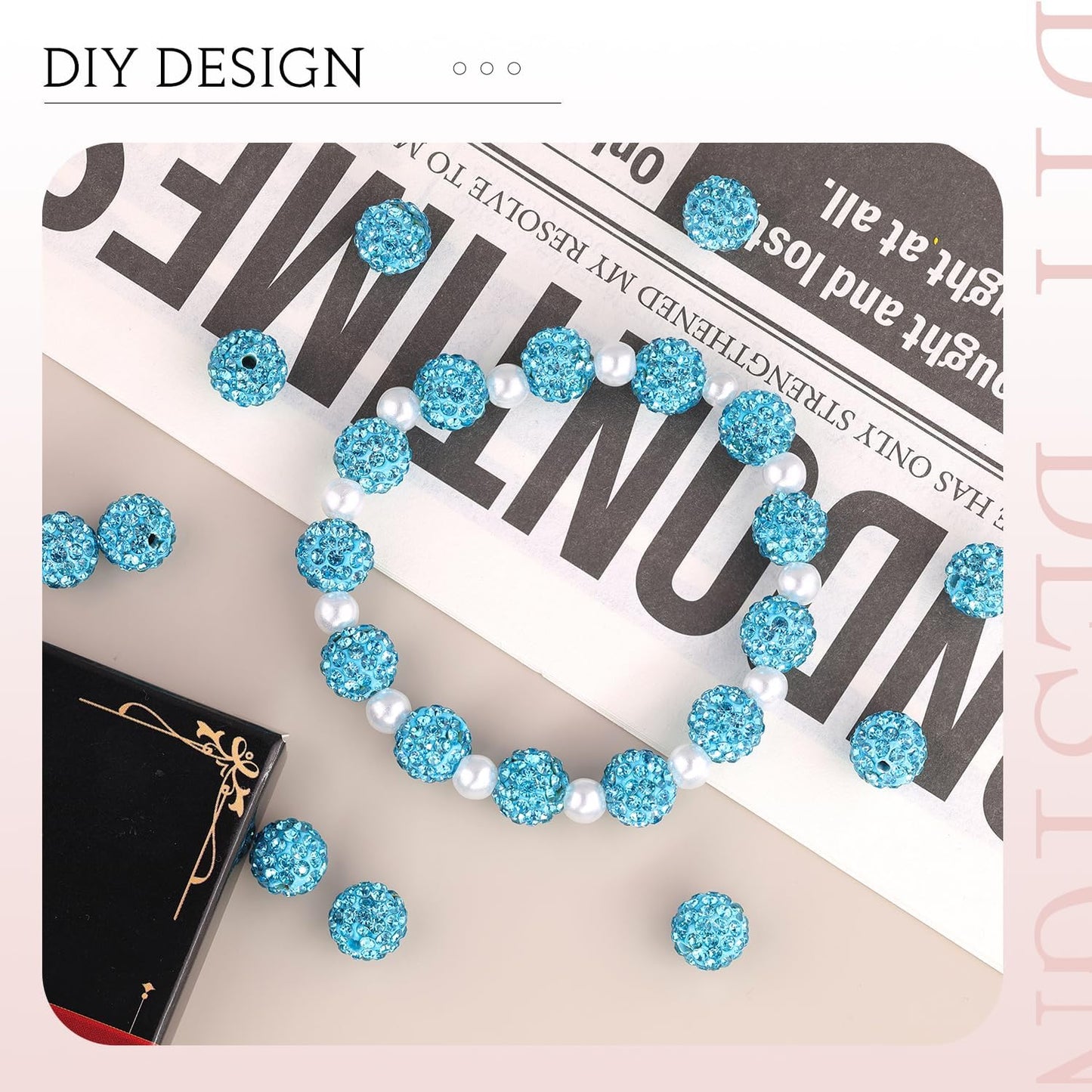 150 pcs 10mm Rhinestone Beads for Jewelry Making, Aquamarine Shiny Round Shamballa Disco Beads Bulk, Sparkle Crystal Clay Christmas for Bracelet Baseball Necklace Earring Crafting and DIY