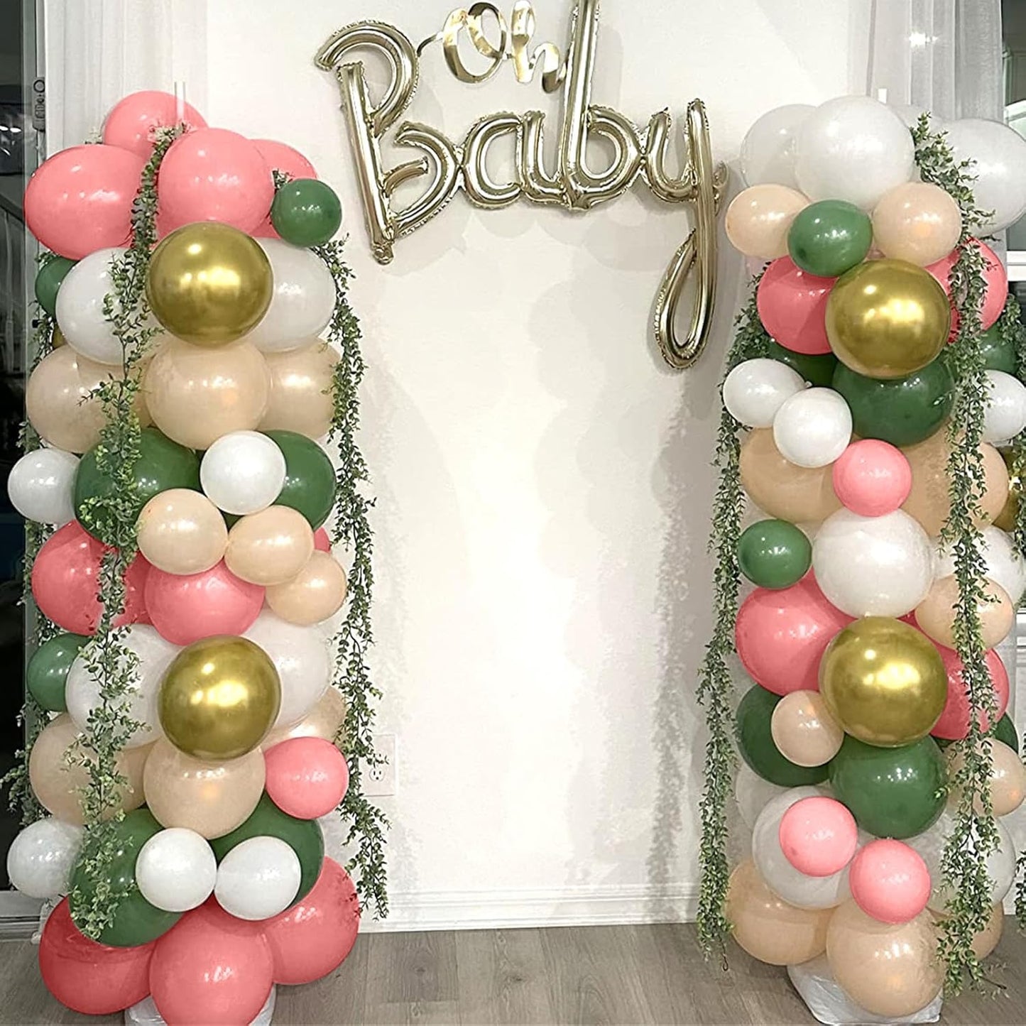 Sage Green and Dusty Pink Balloons, Retro Pink and Green White Gold Confetti Baby in Bloom Balloons for Girls Women Fairy Floral Wildflower Birthday Woodland Baby Shower Garden Tea Party Decorations