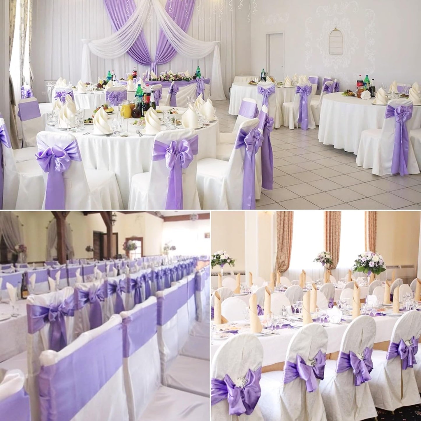 100 PCS Satin Chair Sashes Decorative Bow Chair Sashes Ties Back Ribbon Bows Chair Cover Band for Wedding Party Ceremony Reception Events Banquet Home Kitchen Chair Cover Decor(7x108inch,Lavender)