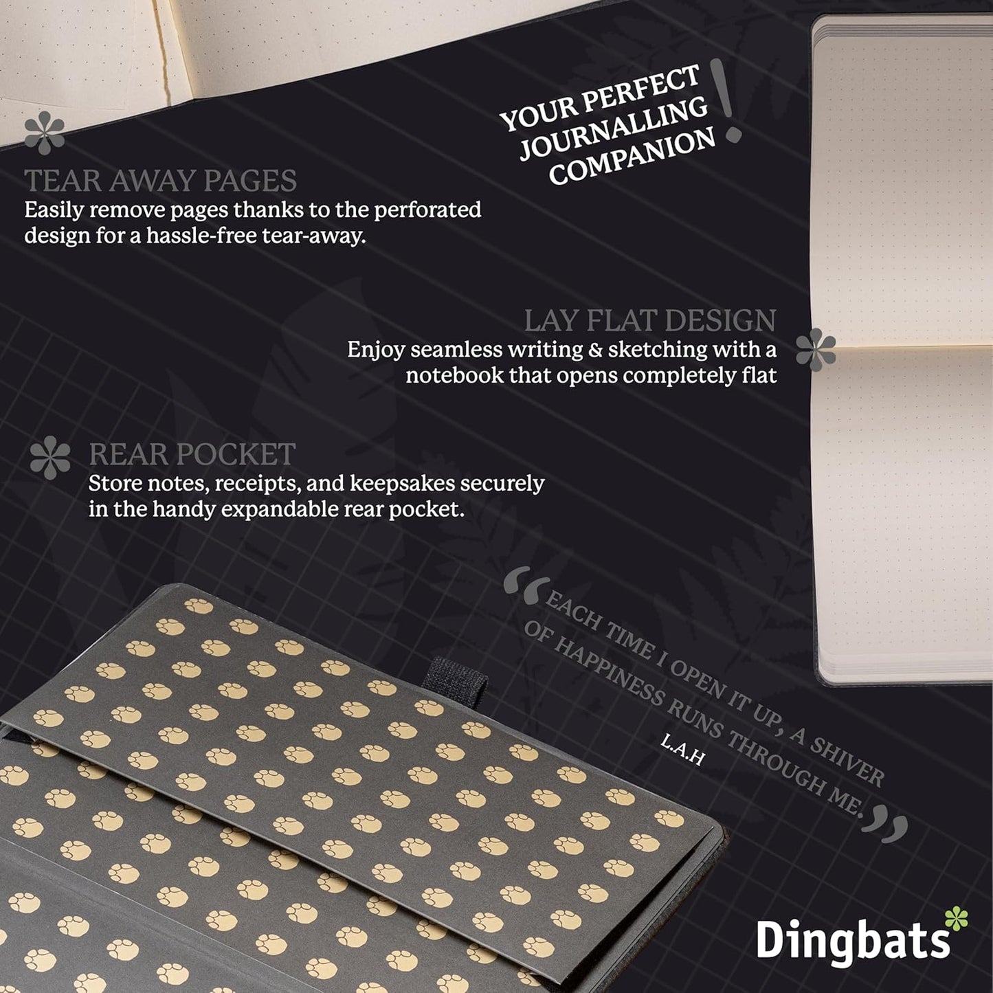 Dingbats* Wildlife Plain Writing Journal Notebook A5 - Vegan Leather Hardcover - Ideal for Work, Travel - Pocket, Elastic Closure, & Bookmark