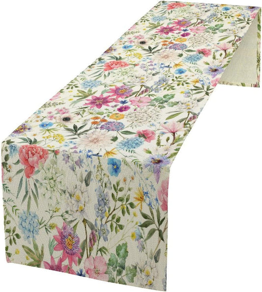 Floral Table Runner Watercolor Peony Rose Flower Kitchen Table Decoration for Indoor and Outdoor Wedding Party 13x36 Inch