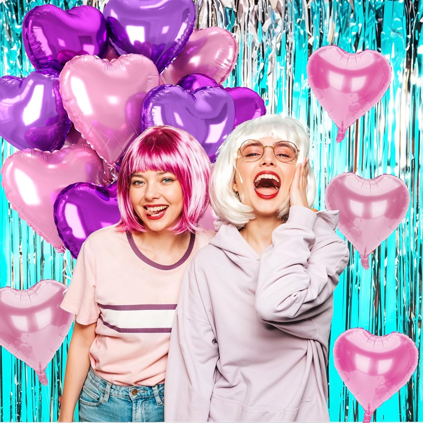 12 Pcs Heart Balloons, 18 inch Pink Heart Shaped Balloon, Big Helium Foil Hot Pink Balloons for Wedding Baby Shower Anniversary Backdrop Valentine Women Girl Party Decoration