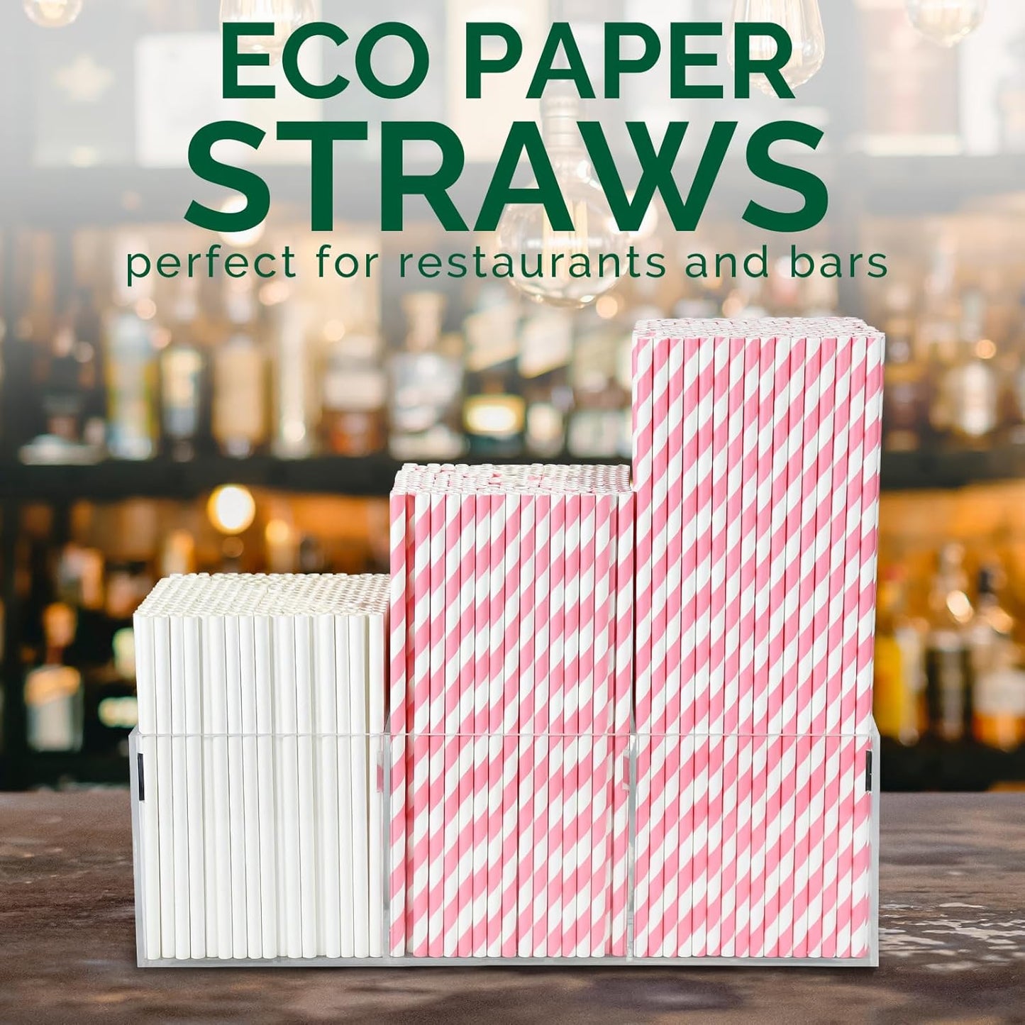 10.25" Long Pink/White Striped Disposable Paper Drinking Straws Bulk - Unwrapped [600 Counts]