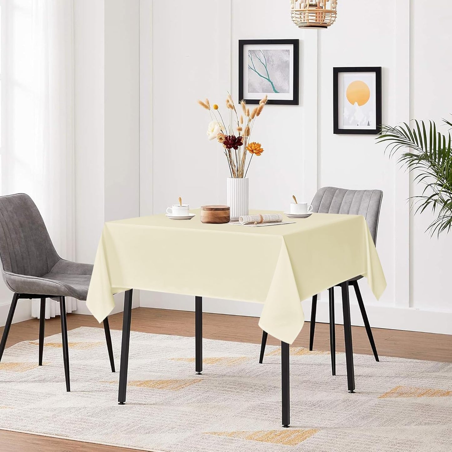 sancua Square Tablecloths 85x85 Inch, 2 Pack - Beige Fabric Table Cloth for Square or Round Tables, Washable Polyester Table Cover for Outdoor Party, Birthday, Buffet, Resturant