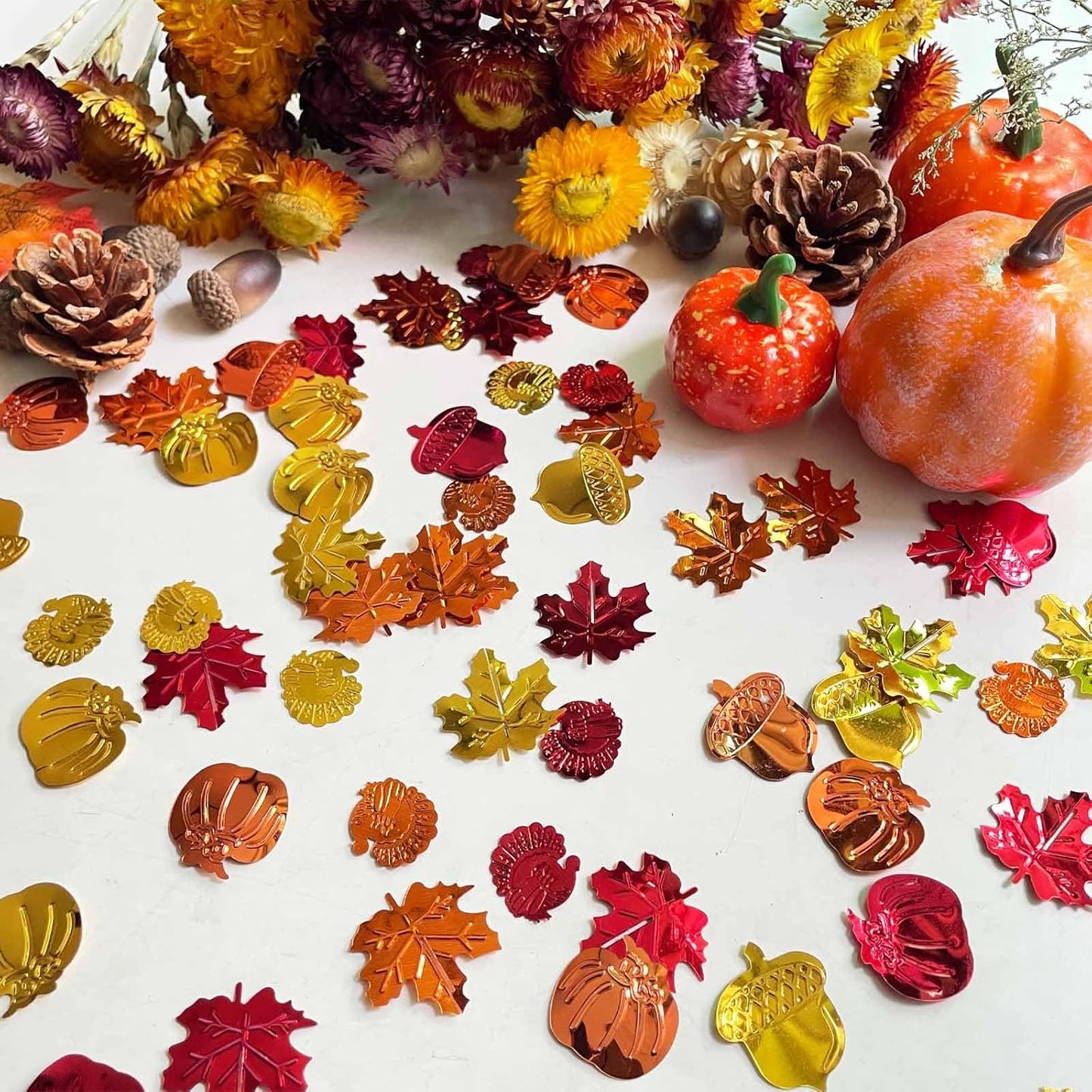 Fall Confetti - Thanksgiving Decorations, Thanksgiving Maple Leaves, Turkey, Pumpkin, Pinecones Sprinkles for Table Decorations and Fall Party Supplies