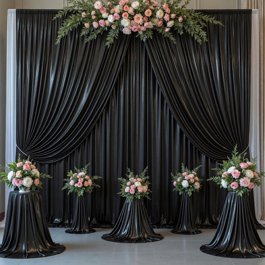 Outpain Thick 20 ft x 10 ft Black Sequin Backdrop Curtain for Parties, Wrinkle Free Glitter Photo Backdrop Drapes 4 Panels 5x10ft Black Back Drop Cloth for Wedding Christmas Photography Background