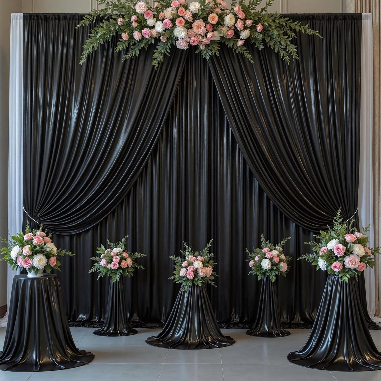 Outpain Thick 30 ft x 10 ft Black Sequin Backdrop Curtain for Parties, Wrinkle Free Glitter Photo Backdrop Drapes 6 Panels 5x10ft Black Back Drop Cloth for Wedding Christmas Photography Background