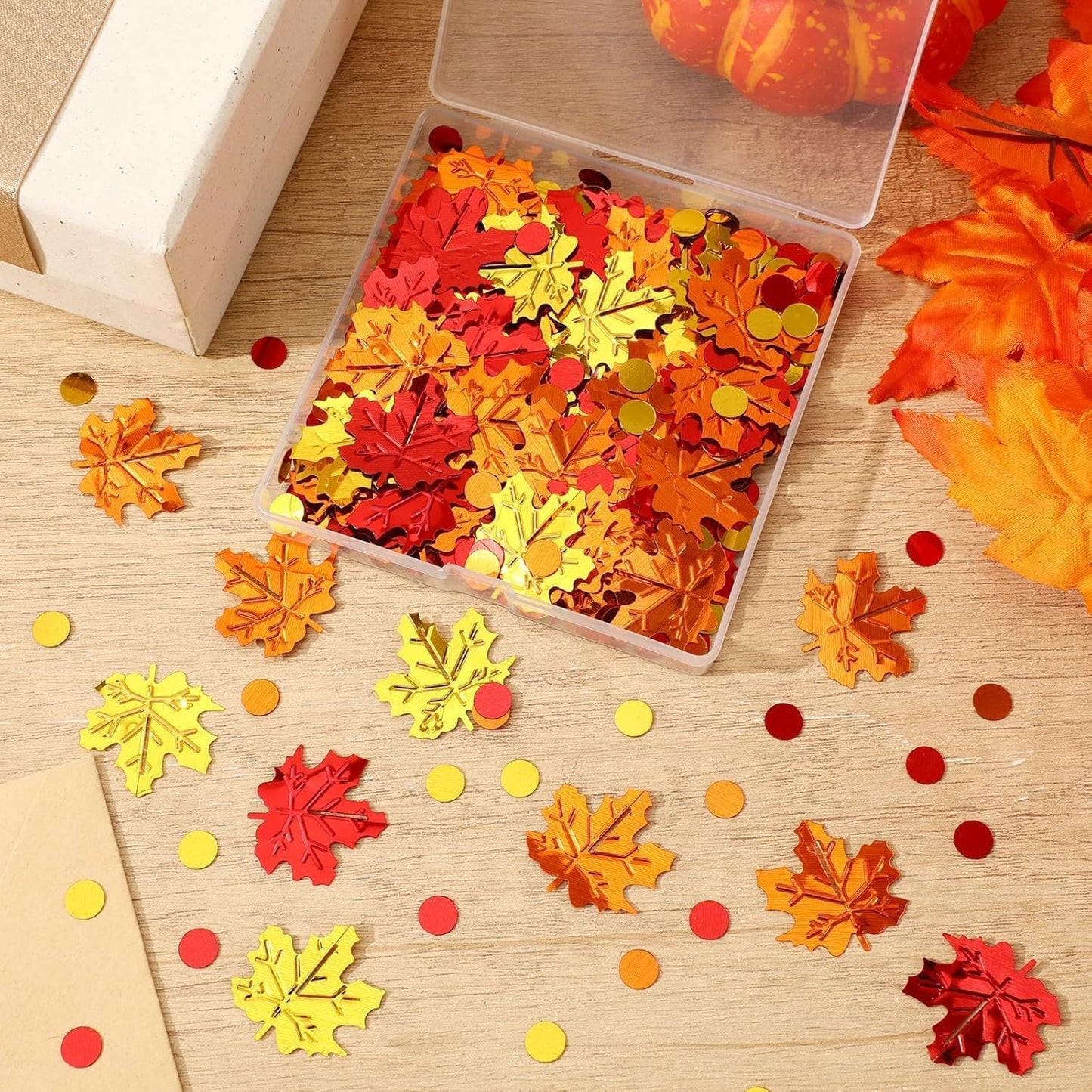 MARFOREVER Maple Leaf Fall Confetti, Thanksgiving Metallic Foil Confetti Autumn Leaves Sequins Sprinkles Table Scatter Centerpiece for Fall Thanksgiving Party Supplies Decorations