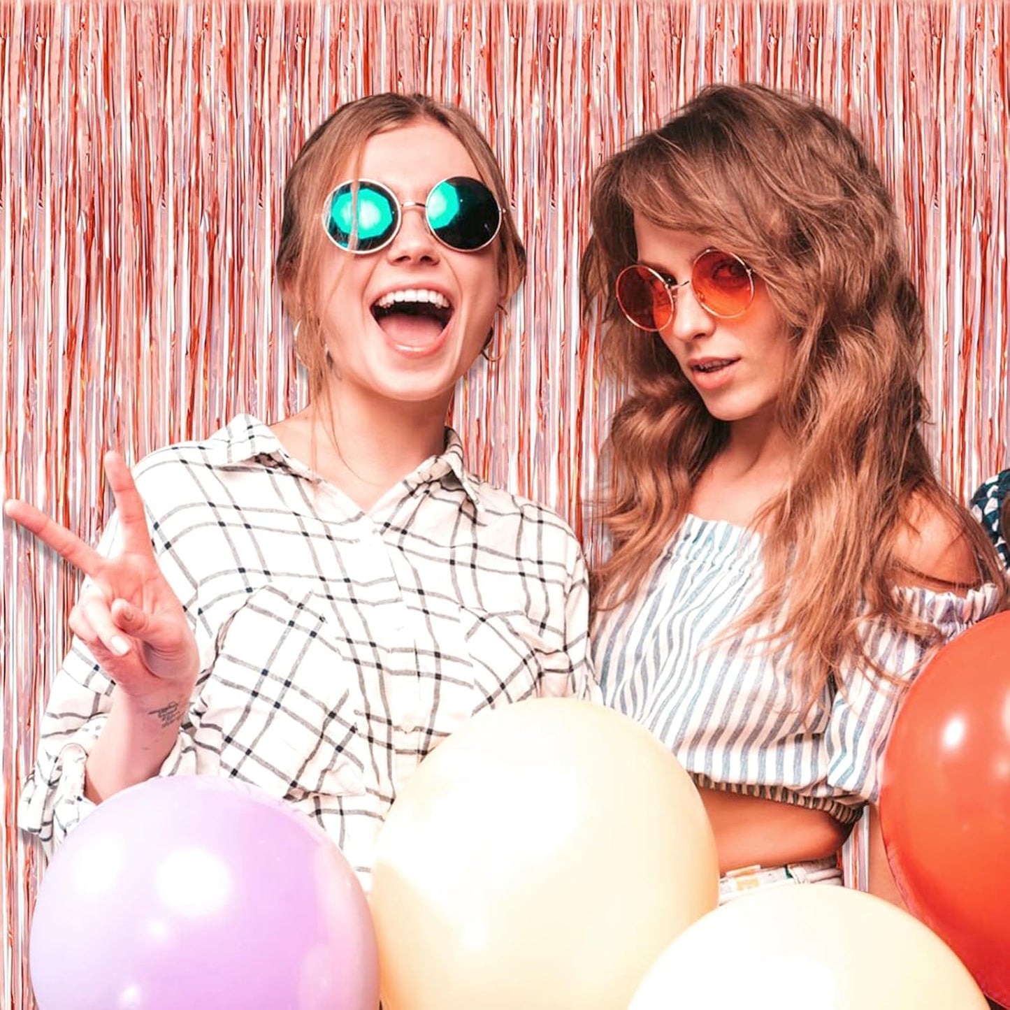 3 Pack Rose Gold Foil Fringe Curtain Backdrop, 3.28Ft x 8.2Ft Metallic Tinsel Foil Fringe Streamer Curtains for Photo Booth, Christmas Day, Thanksgiving, Wedding, New Year Party Decorations