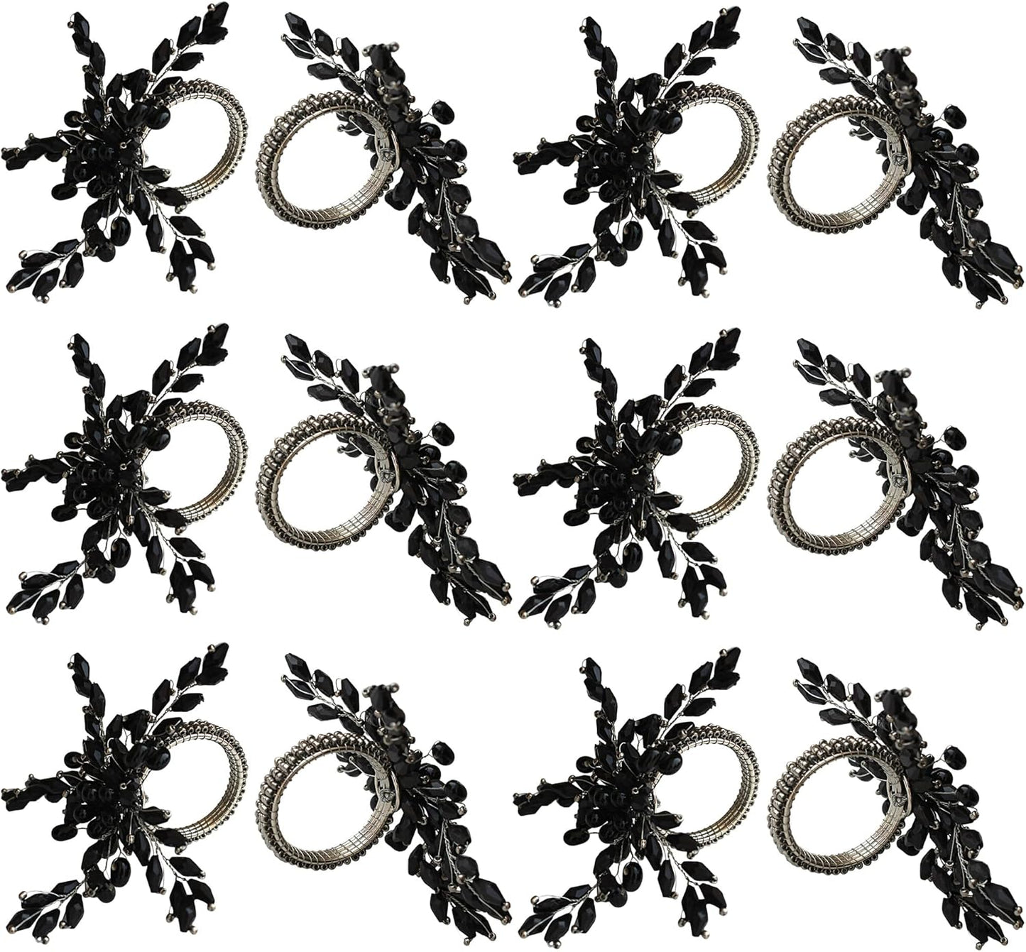 Napkin Rings Set of 12 for Dining Table Decoration Parties Everyday Metal Napkin Holder Leaf Black (Pack of 12)