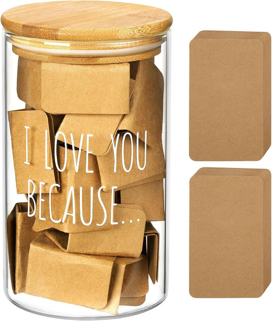 AW BRIDAL 50 Blank Love Notes Memory Jar, Anniversary Birthday Gifts for Boyfriend Girlfriend Husband Wife Mom Dad Friends, Couple Gifts Love You Because Jar for Engagement Bridal Wedding Registry