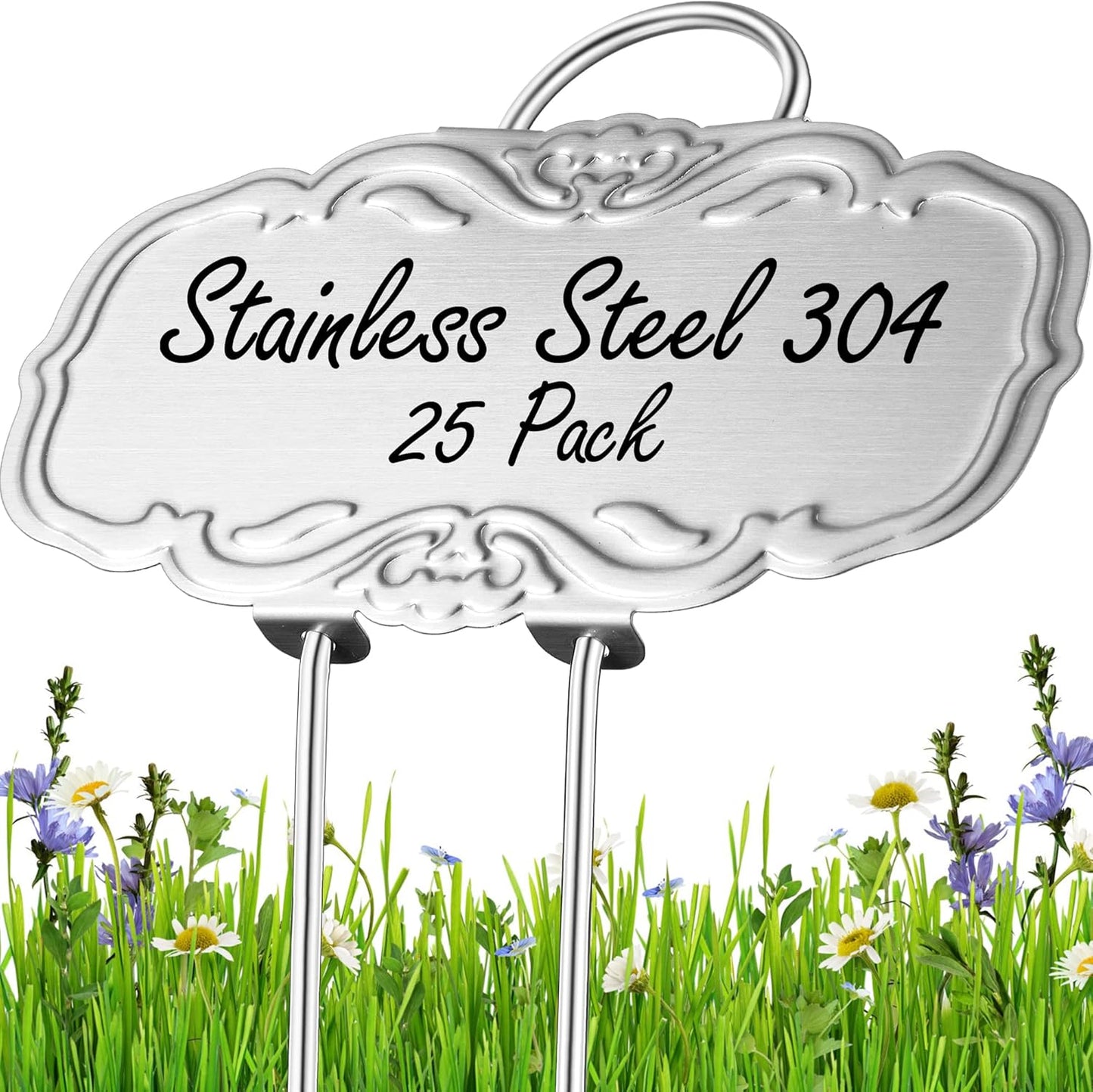Updated Metal Plant Labels for Garden, 25 Pack Stainless Steel DIY Plant Markers Waterproof for Flowers, Vegetables, Seedlings
