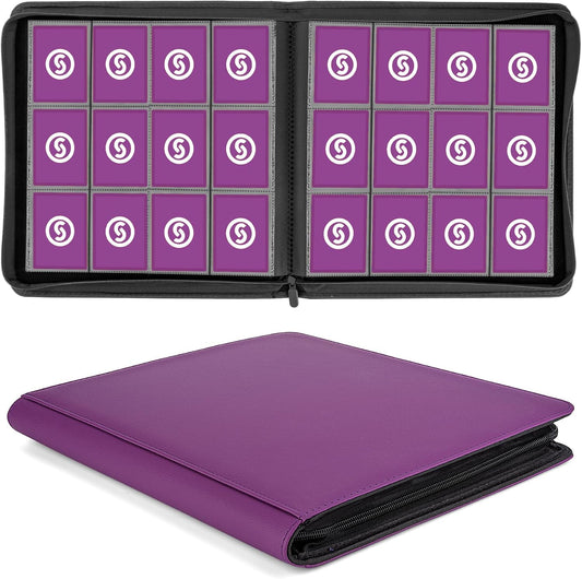 SMYV 12 Pocket Trading Card Binder, Premium PU Cover Card Binder for 720 Cards, Ringless Side Loading Card Collection Album Folders for MTG, TCG, Game Cards & Sports Cards (Purple)