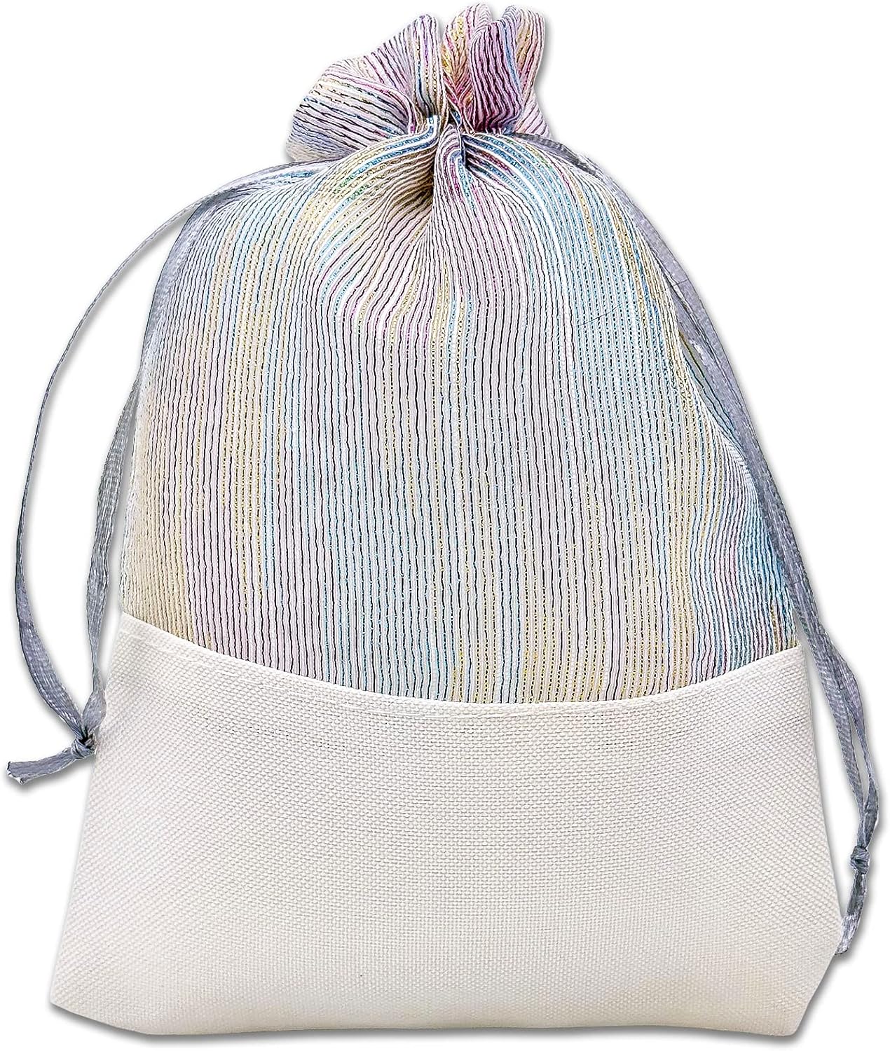 TheDisplayGuys For Your Modern Living 24-Pack Linen & Iridescent Organza Gift Bags with Drawstrings (Medium 5 x 7 1/4) - Party Favors, Samples, Treats Mesh Pouches